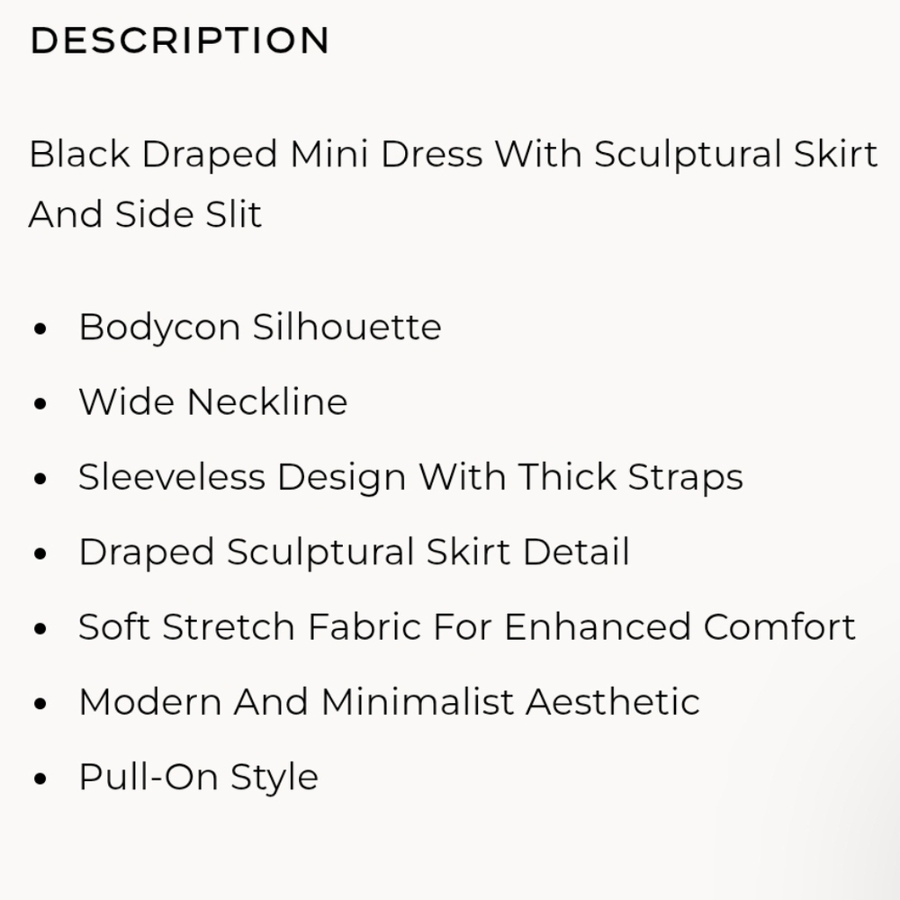 Sierra Darien Draped Mini Dress With Sculptural Skirt And Side Slit - Black S — image 8 of 8